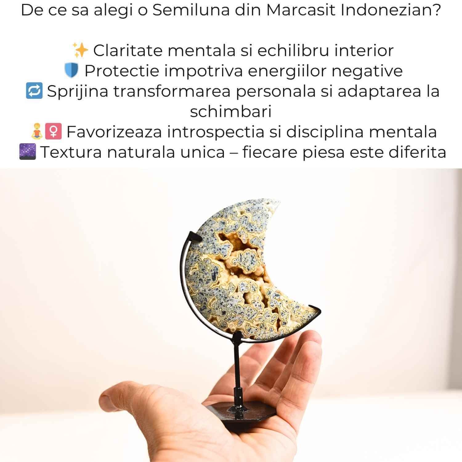 Semiluna din Marcasit Indonezian – Sculptata manual, introspectie si claritate
