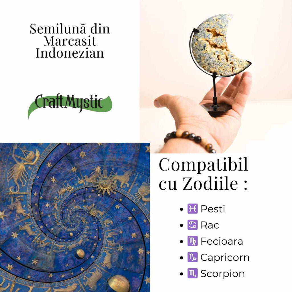Semiluna din Marcasit Indonezian – Sculptata manual, introspectie si claritate