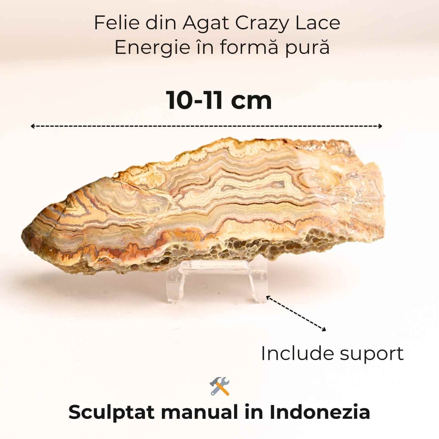Felie 10-11 cm din Agat Crazy Lace – Sculptata manual, energie în forma pura