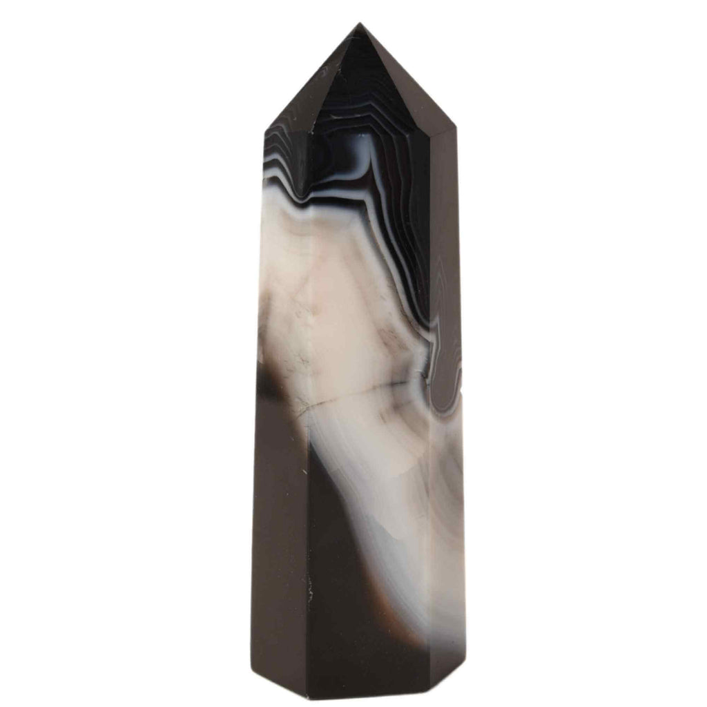 Turn din cristal natural Onyx Agat negru 9-10 cm: Un obiect elegant si puternic pentru protectie si vitalitate