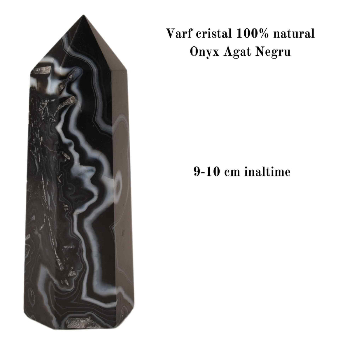 Turn din cristal natural Onyx Agat negru 9-10 cm : Un obiect elegant si puternic pentru protectie si vitalitate