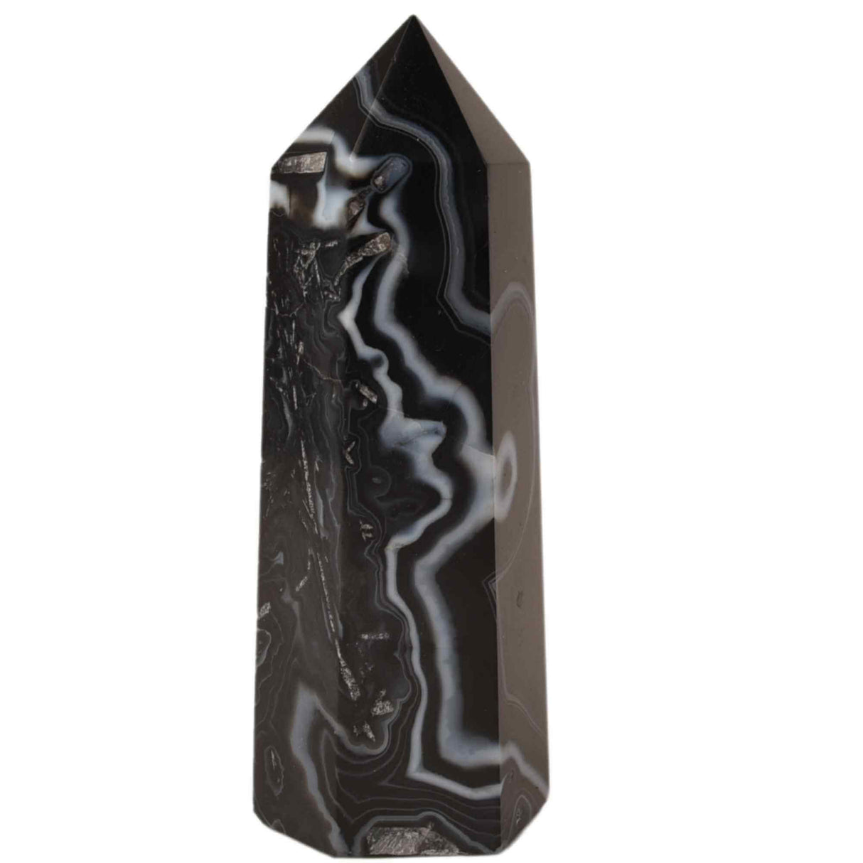 Turn din cristal natural Onyx Agat negru 9-10 cm : Un obiect elegant si puternic pentru protectie si vitalitate