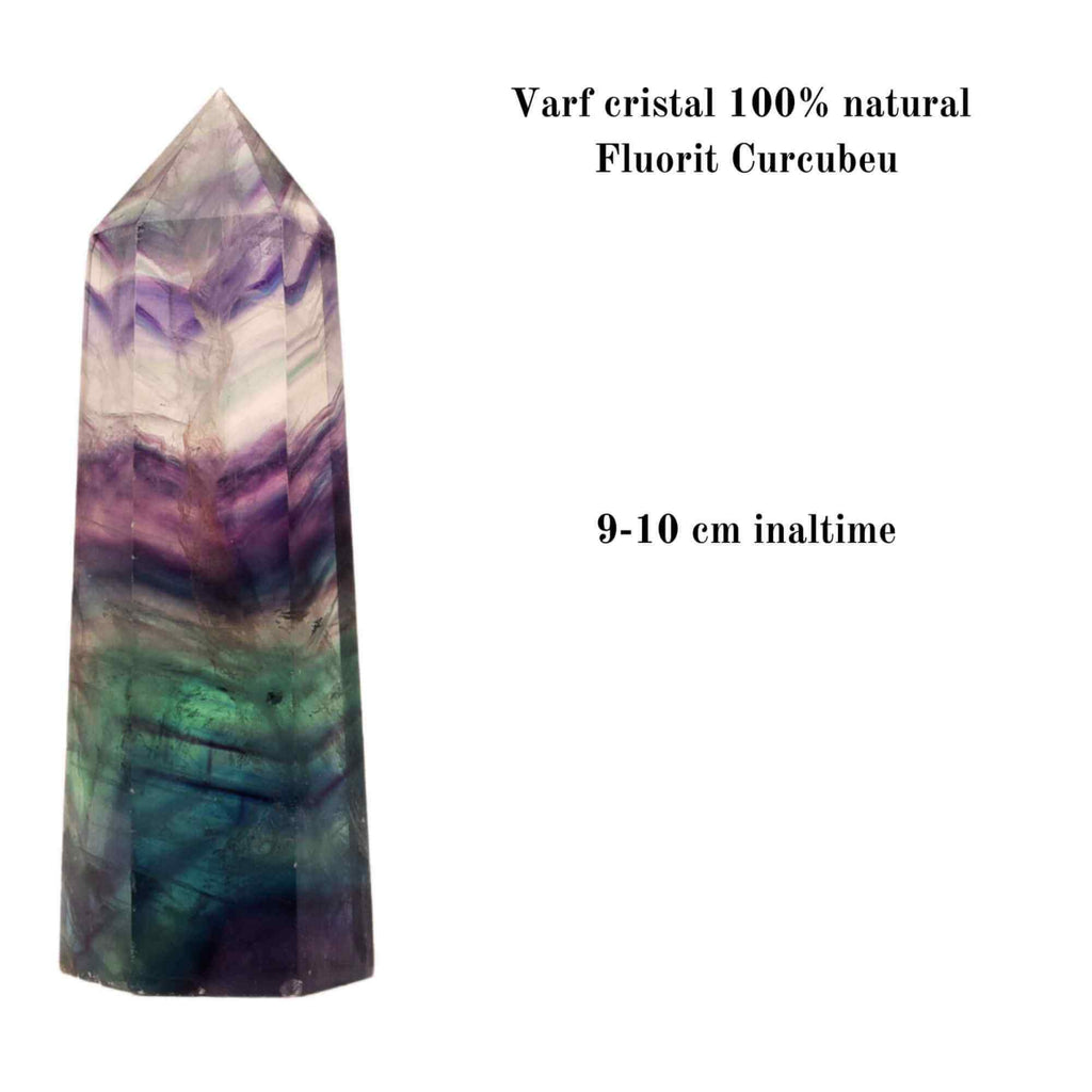 Turn din cristal natural Fluorit Curcubeu 9-10 cm: Adauga un strop de culoare si energie in viata ta