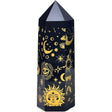 Turn din Cristal de Obsidian Natural de 9-10 cm cu Model Stea si Luna Acoperit cu Auriu - Bagheta pentru decor, meditatie