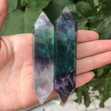 Obelisc de cristal natural Fluorita dublu varf 9-10 cm Cristalul lustruit pentru concentrare, curatarea energiei si echilibrarea chakrei celui de-al Treilea Ochi