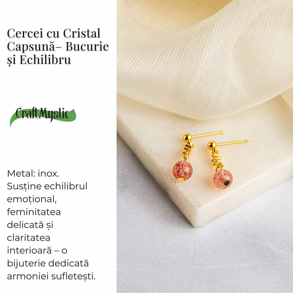 Vibratie de Iubire si Gratie – Cercei cu Cristal Capsuna