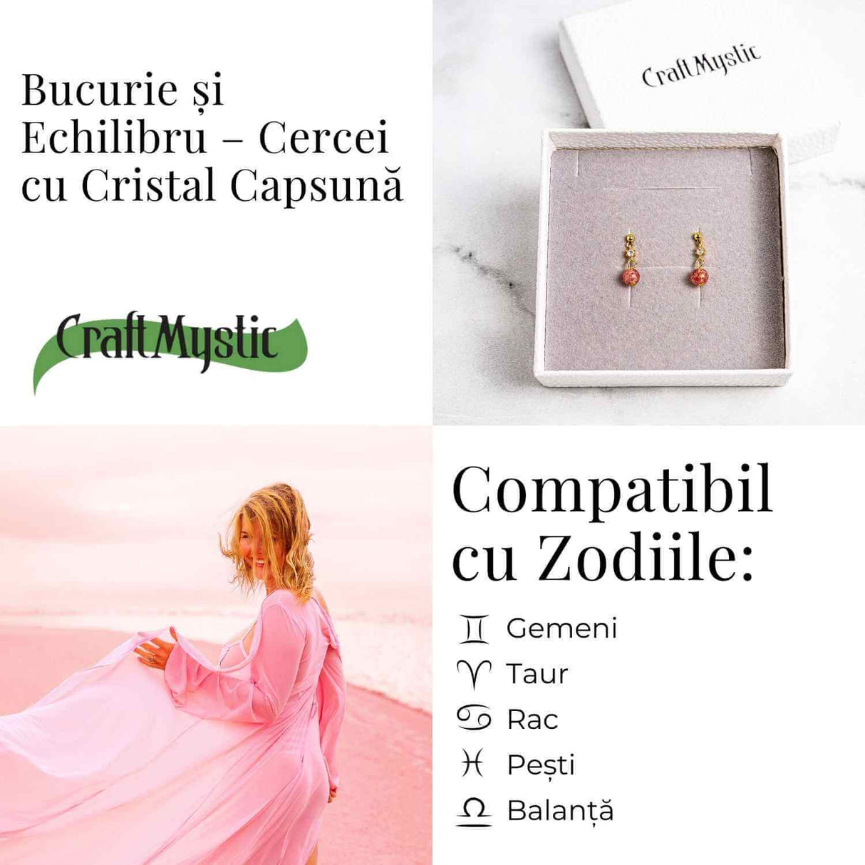 Vibratie de Iubire si Gratie – Cercei cu Cristal Capsuna