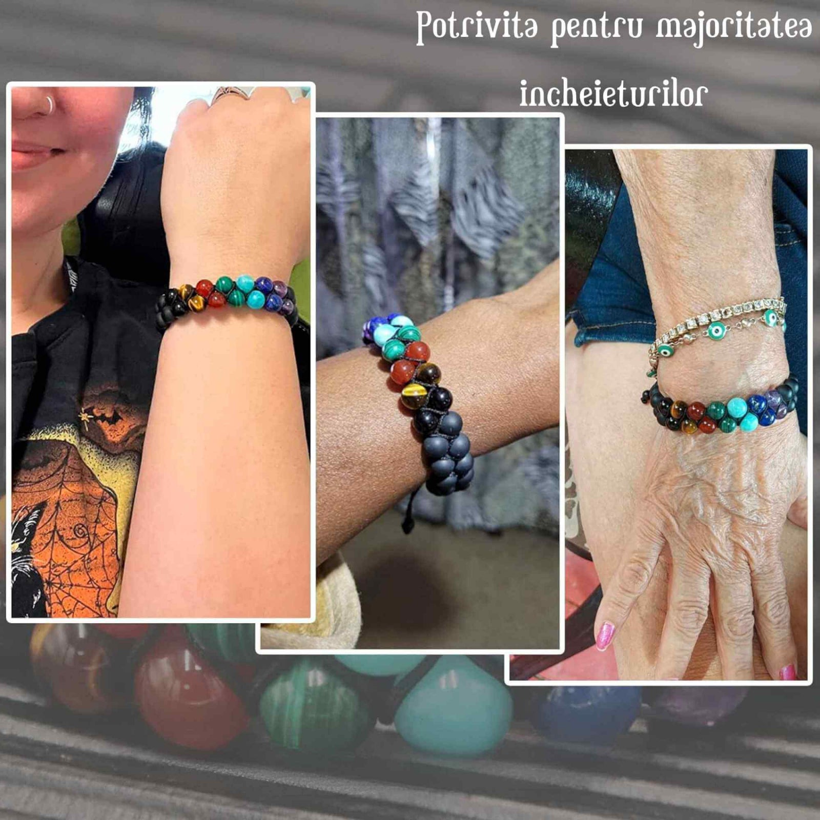 Bratara pentru barbati si femei cu 7 tipuri de Cristale pentru cele 7 Chakre Pietre Reale Pentru Energie, Purificare