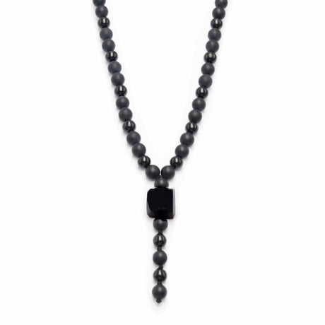 Colier cu Margele din Obsidian Negru si Onyx model Y Piatra Naturala Bruta de Obsidian Accesorizata cu Margele de Cristal Onyx pentru Rugaciune, Vindecare si Energie Reiki