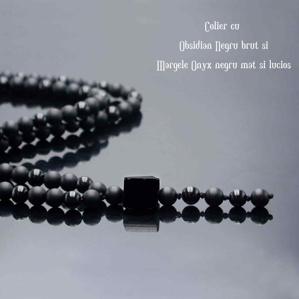 Colier cu Margele din Obsidian Negru si Onyx model Y Turmalina neagra