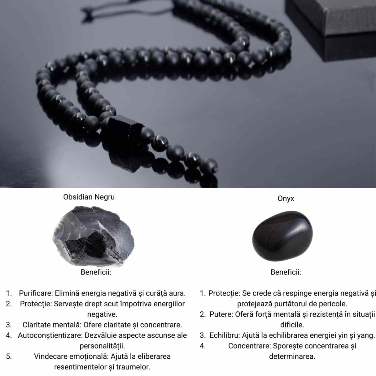 Colier cu Margele din Obsidian Negru si Onyx model Y Turmalina neagra